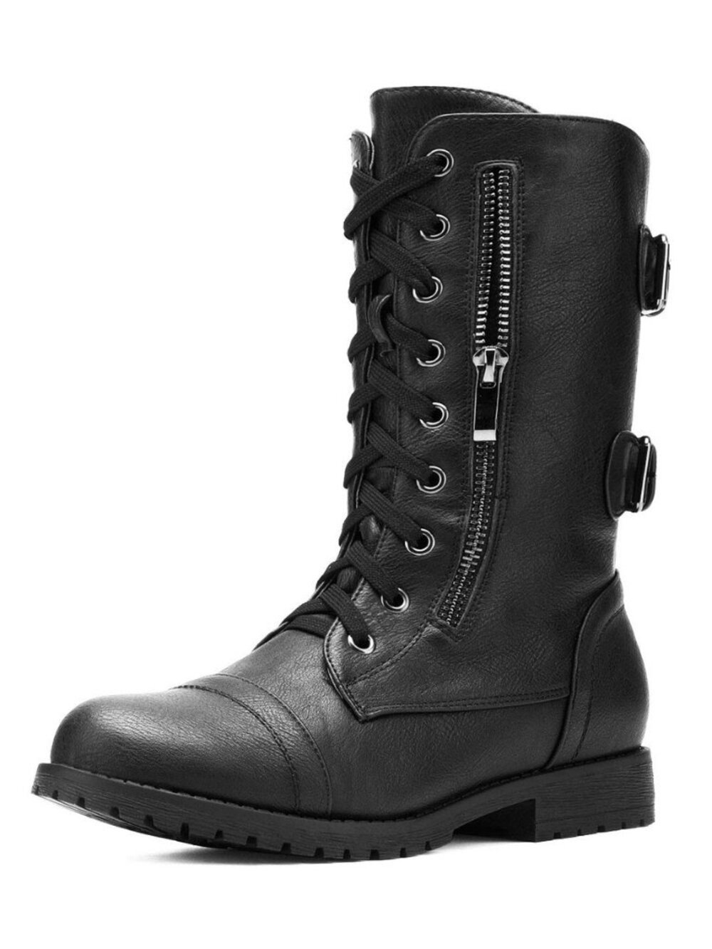 Women's Mid Calf Built-in Wallet Pocket Lace up Military Combat Boots